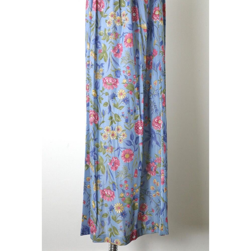 Vintage 1970s Prairie Floral Maxi Dress Flutter Sleeve Empire Waist Tie Blue - Picture 3 of 12